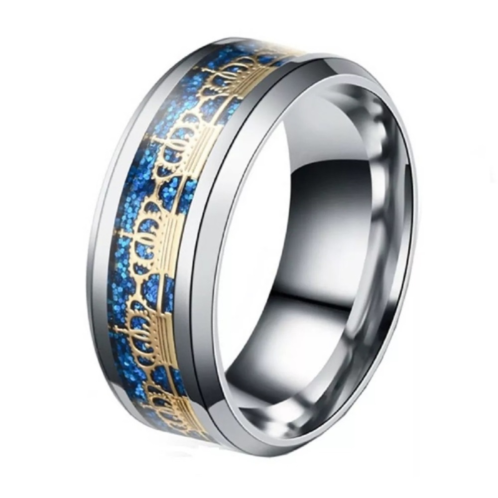 Blue Carbon Fiber Men Crown Ring
